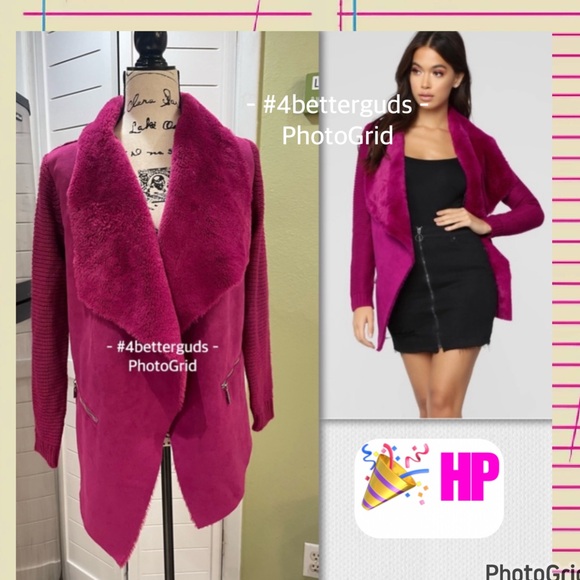 New Fashion Nova All About My Business Faux Suede Fur Collar Fuchsia Jac… - Picture 16 of 16